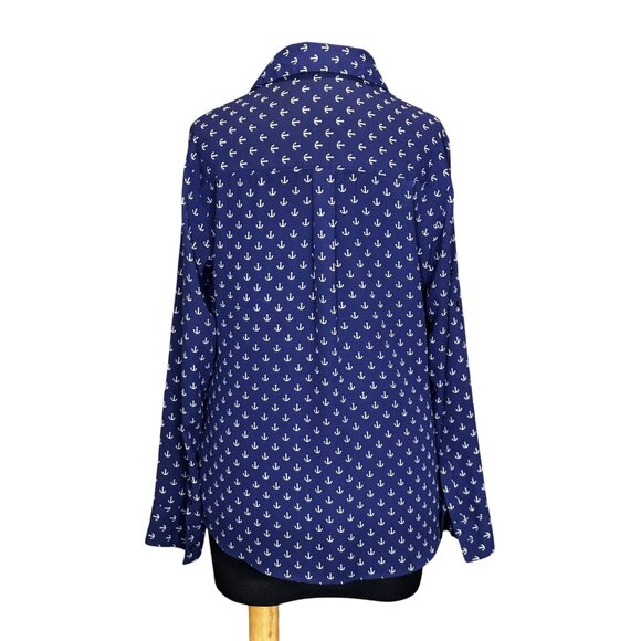 Express Portofino Shirt Anchor Print Womens Button-Up Blouse Size M Polyester - Picture 3 of 9